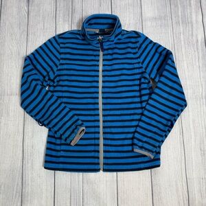LANDS END boys Blue & Black Striped Full-Zip Fleece Jacket | Size S